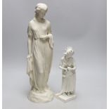 A Derby biscuit figure of a female gardener, c.1780, and a Copeland Parian female figure, the