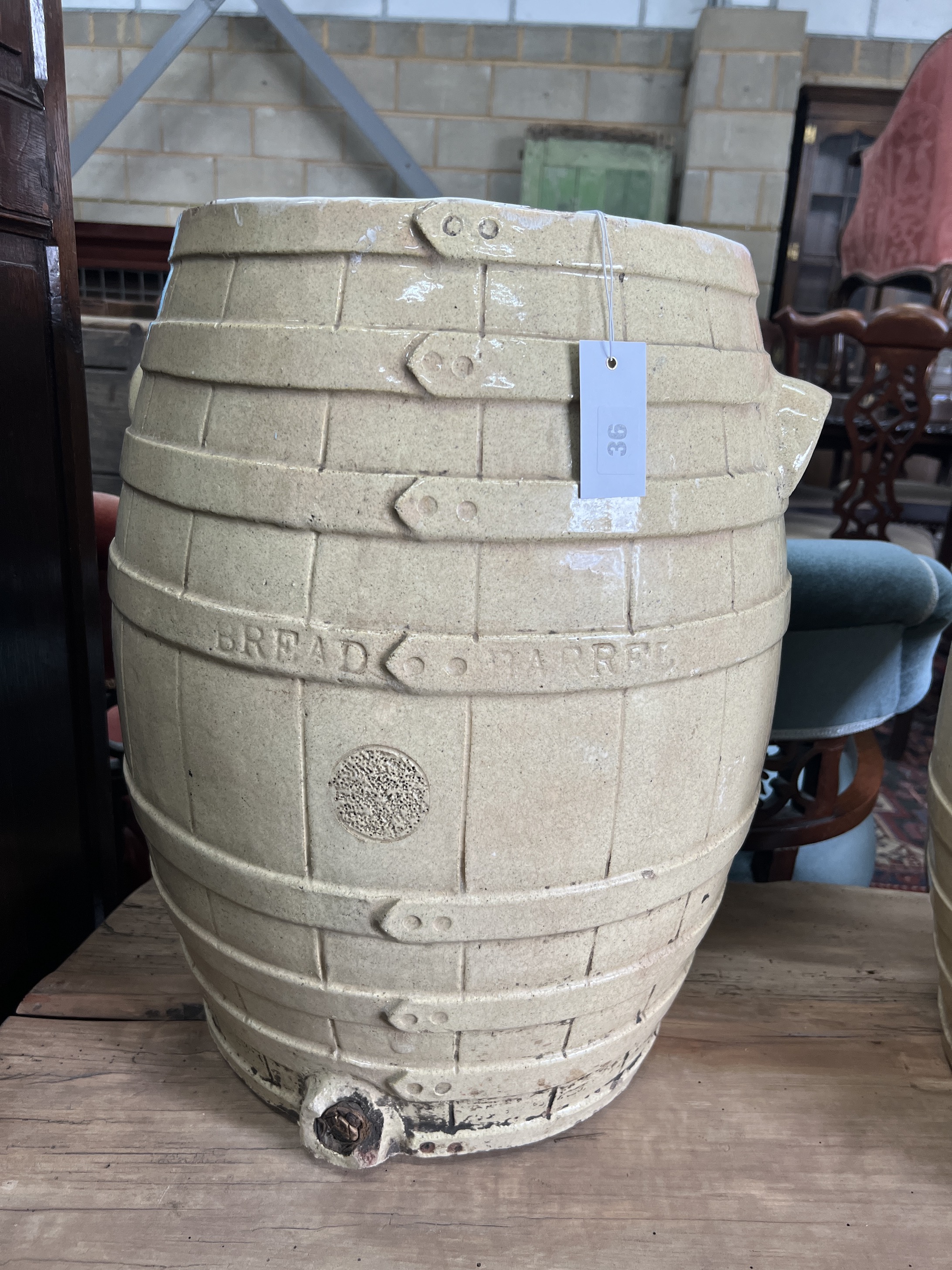 Two Victorian glazed earthenware bread barrels, diameter 42cm, height 53cm - Image 3 of 4