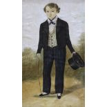 Early 19th century watercolour, Full length portrait of a young man, indistinctly signed, possibly I