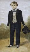 Early 19th century watercolour, Full length portrait of a young man, indistinctly signed, possibly I