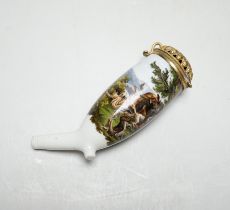 A late 19th century Meissen ‘boar hunting’ tobacco pipe, 10.5cm
