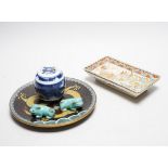 A Chinese cloisonné enamel ‘dragon’ dish, a Japanese Satsuma tray and other items