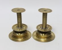 A pair of Charles II style brass dwarf candlesticks, 12cm