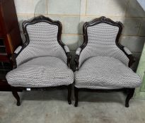 A pair of French fauteuils, width 66cm, depth 57cm, height 92cm
