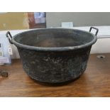 A Victorian circular two handled copper pan, diameter 66cm, height 33cm