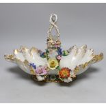 A large Meissen basket encrusted with flowers, 39cm long