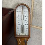 A Victorian oak stick barometer and thermometer, marked Davis & Son, Derby, height 93cm