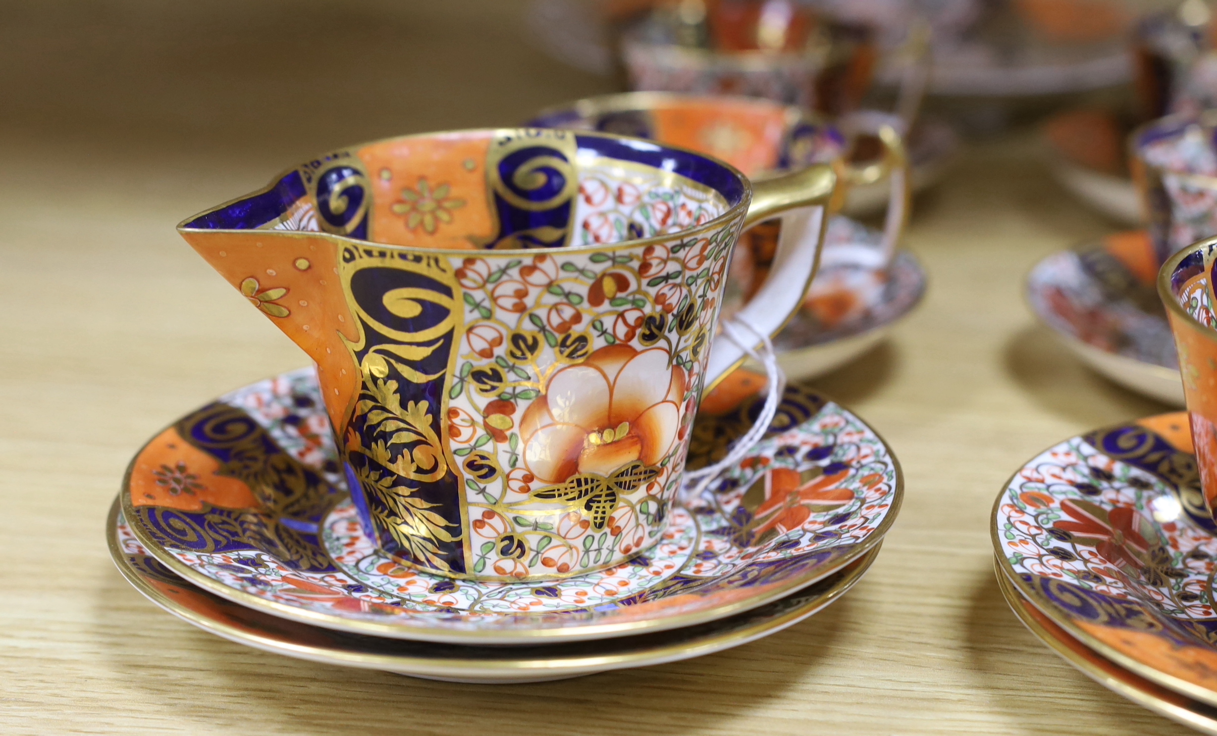 Sampson Hancock Derby King Street teaware - six London-shape cups, saucers, side plates, creamer, - Image 2 of 6