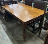 A Victorian rectangular pine farmhouse kitchen table with single drawer, width 137cm, depth 88cm,