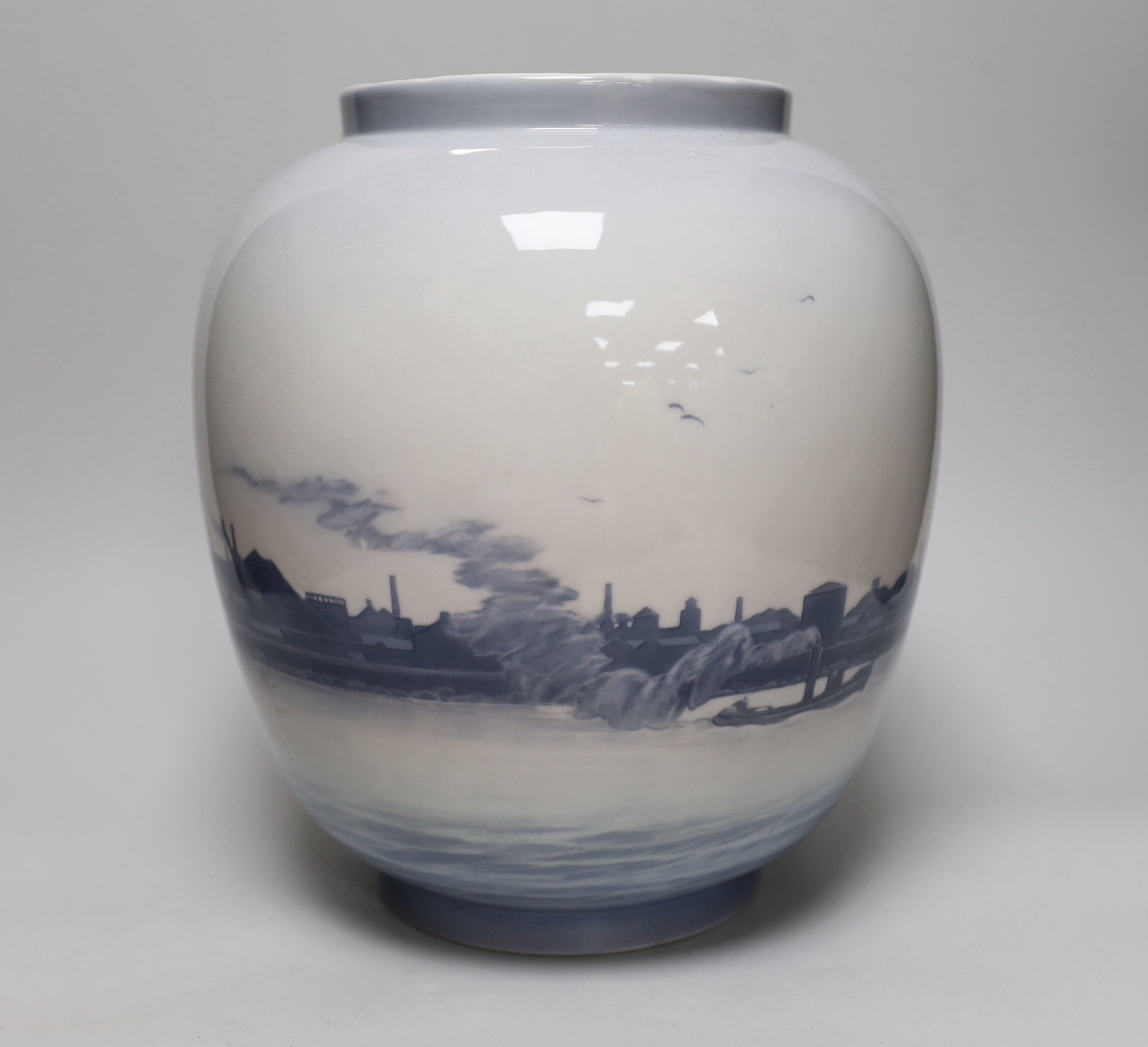 A large Bing & Grondahl vase decorated with ships in a port, numbered 271 to the base, 30cm high - Image 2 of 4