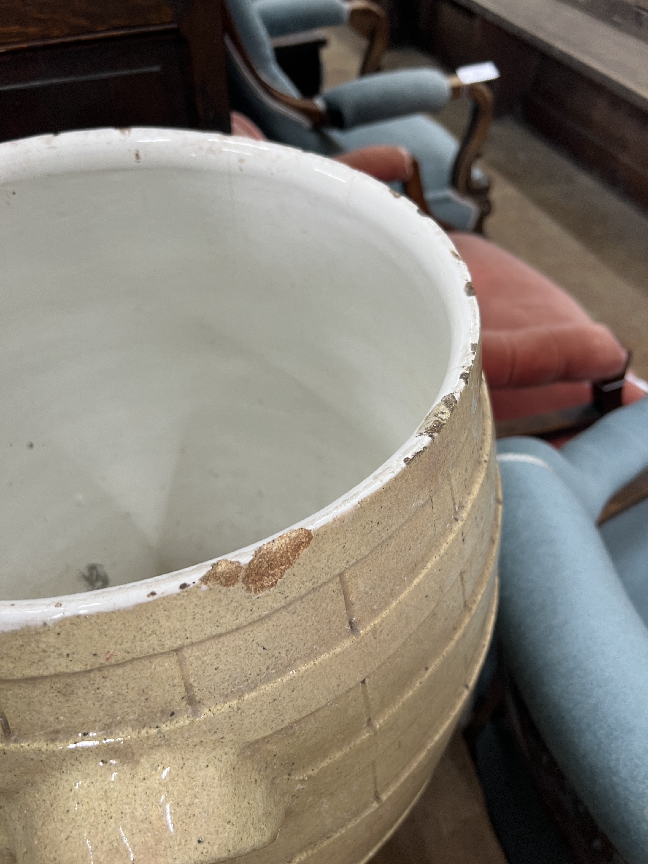 Two Victorian glazed earthenware bread barrels, diameter 42cm, height 53cm - Image 4 of 4