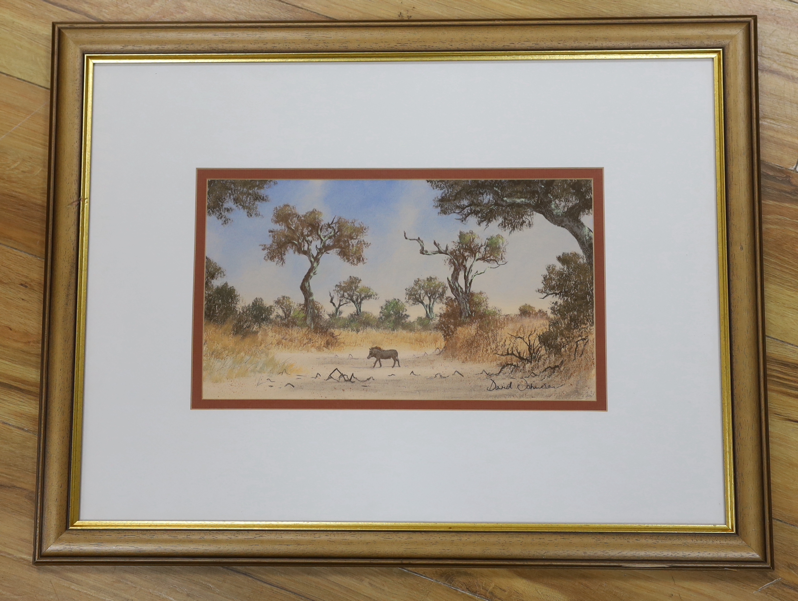David Johnson (South African b.1958), pastel, Boar in a landscape, signed, 37cm x 21cm - Image 2 of 3