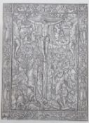 16th century Italian wood engraving, Crucifixion, various inscriptions verso including Office de