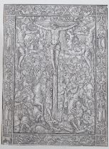 16th century Italian wood engraving, Crucifixion, various inscriptions verso including Office de