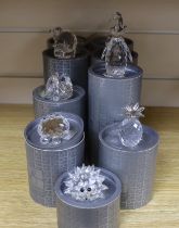 Nine Swarovski Crystal ornaments, boxed