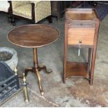 A George III mahogany tray top bedside cupboard, width 33cm, depth 33cm, height 81cm together with a