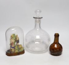 A large engraved, “Max Greger & Co London Wine Flagon”, a small amber glass bottle 1891 and a