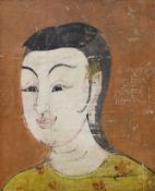 Thai mixed media on board, Head and shoulders portrait of a lady, indistinctly signed, 45cm x 36cm