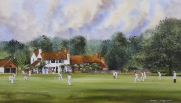 Terry Harrison (b.1951), watercolour, 'The Barley Mow, Tilford', signed, inscribed label verso, 49cm