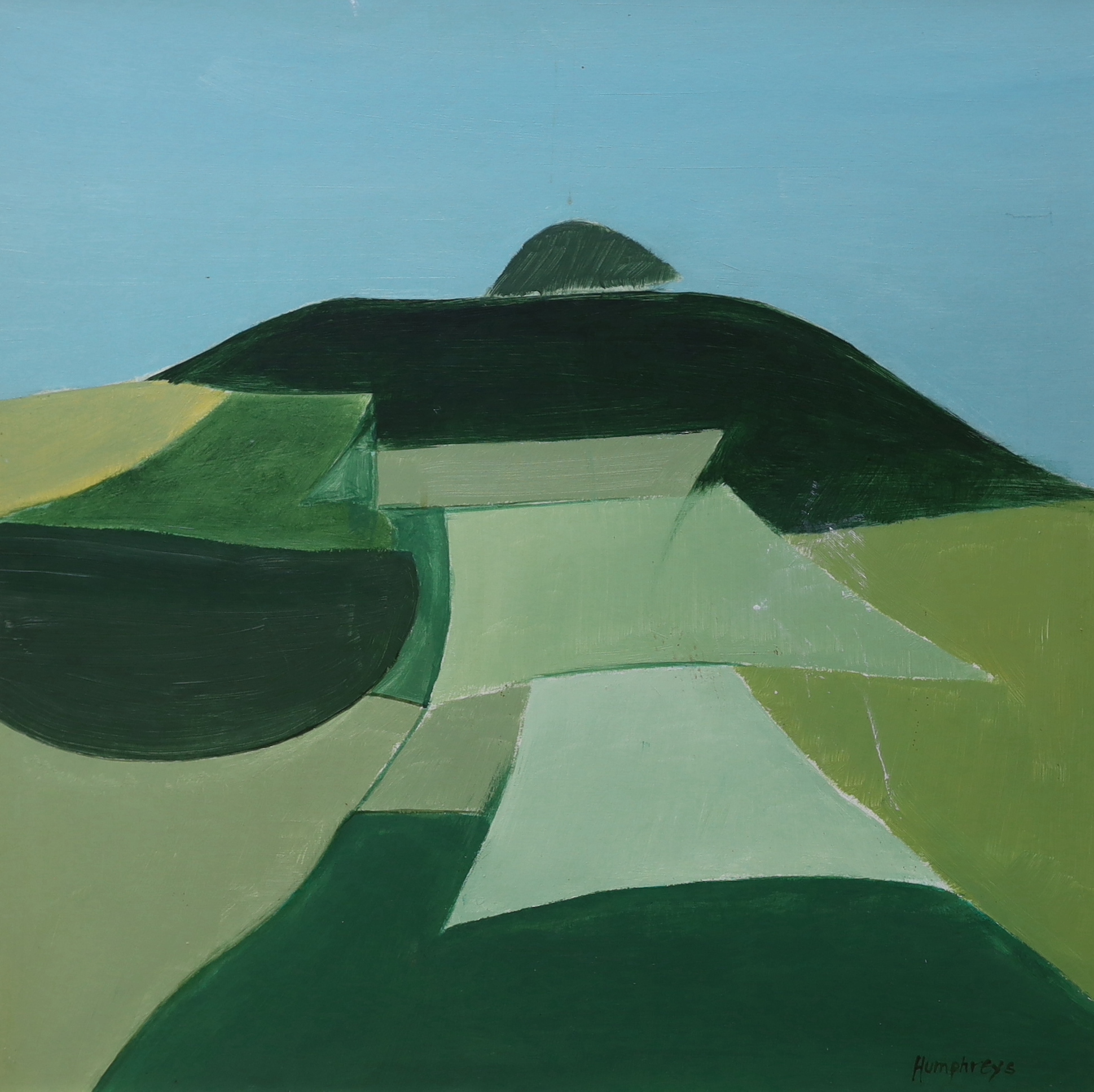 § § David Humphreys (b.1937), acrylic on board, Hillside landscape, signed, 60cm x 60cm