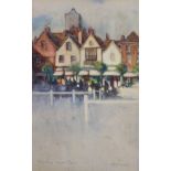 F.E.Richards, watercolour, Salisbury market square, indistinctly signed, 23cm x 14cm