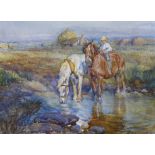 Harold Septimus Power (New Zealand, official war artist WWI 1877-1951), watercolour, Two work horses