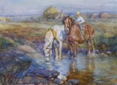 Harold Septimus Power (New Zealand, official war artist WWI 1877-1951), watercolour, Two work horses