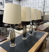 A set of four Bella Figura contemporary fluted glass table lamps and shades, height including shades