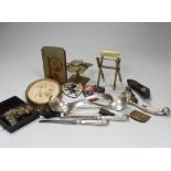 A collection of assorted collectables including a bosuns whistle, a J Baum & Co travelling sun