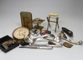 A collection of assorted collectables including a bosuns whistle, a J Baum & Co travelling sun