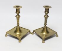 A pair of Spanish brass 17th/18th century candlesticks, 19cm