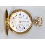 A Swiss 14k keyless hunter pocket watch by A. Lange & Sohne, with Arabic dial and subsidiary