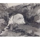 Dr Thomas Monro (1759-1833), charcoal, Study of a landscape, details verso, 12cm x 10cm