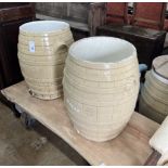 Two Victorian glazed earthenware bread barrels, diameter 42cm, height 53cm