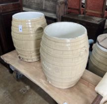 Two Victorian glazed earthenware bread barrels, diameter 42cm, height 53cm