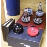 Caithness, three boxed sets comprising scent bottles and paperweights together with two Caithness