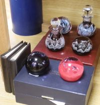 Caithness, three boxed sets comprising scent bottles and paperweights together with two Caithness