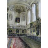 Modern British, watercolour, Grand interior with domed ceiling, indistinctly signed, 57cm x 42cm