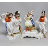 Four vintage Herend figures including pair of dancing figures and a shepherd, each with stamp to the