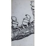 Arthur Rackham (1867-1939), pen and ink illustration, Elves climbing a branch, label verso, 8.5cm