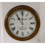 A late Victorian oak single fusee wall dial marked J. W. Benson Ludgate Hill London