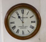 A late Victorian oak single fusee wall dial marked J. W. Benson Ludgate Hill London