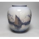 A large Bing & Grondahl vase decorated with ships in a port, numbered 271 to the base, 30cm high