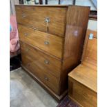 A late Victorian mahogany military style four drawer two part chest, width 115cm, depth 49cm, height