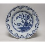 An 18th century Delft blue and white charger, 30cm