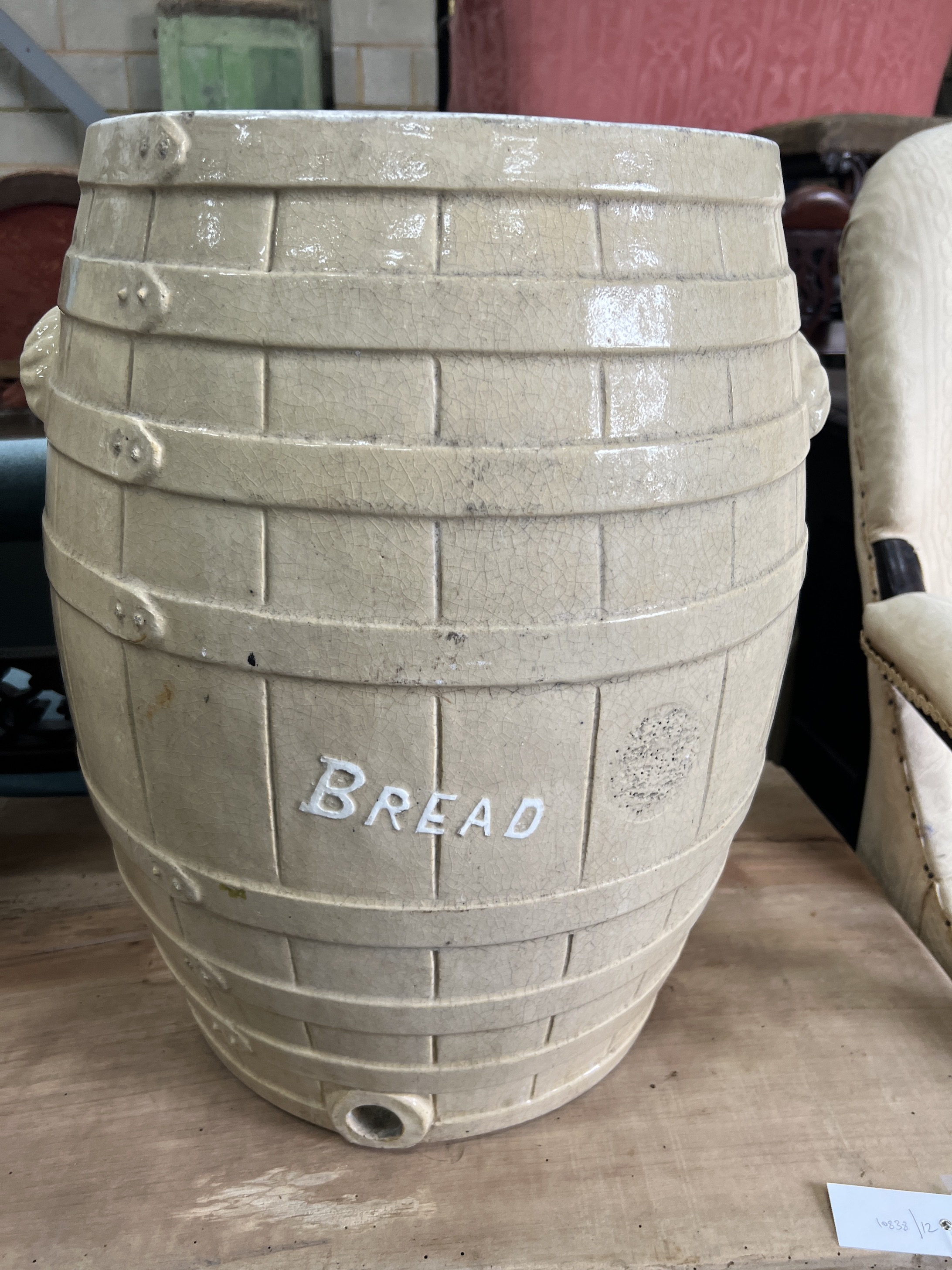 Two Victorian glazed earthenware bread barrels, diameter 42cm, height 53cm - Image 2 of 4