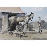 Stanley Orchart (1920-2005), watercolour, Farriers shoeing a horse, signed and dated ‘78, 39cm x