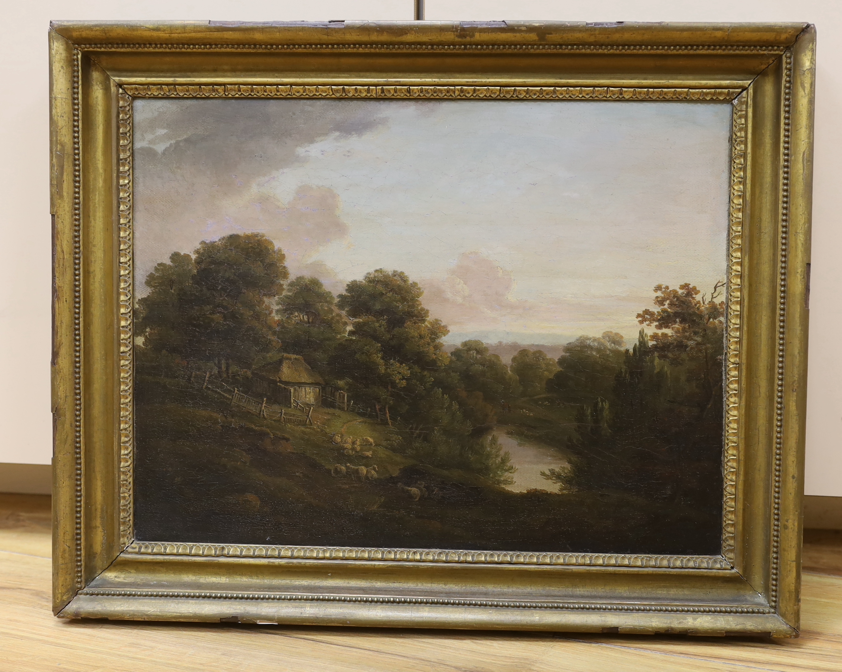 19th century, oil on canvas, Flock of sheep before a landscape, Delves House, Ringmer, Caelt Gallery - Image 2 of 3