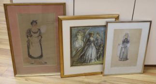 Three mixed media Glyndebourne theatrical costume designs, including Constanze by William Dudley,