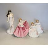 Thirteen Royal Doulton figures and two Royal Worcester figures, all boxed, together with four